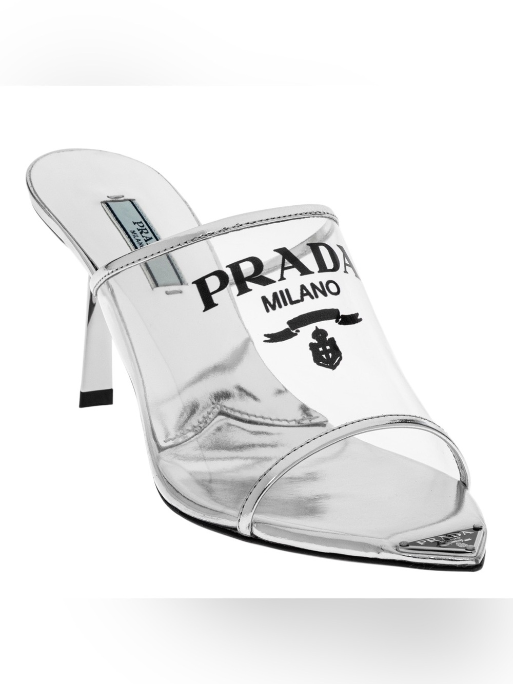 Prada Clear PVC Logo Mule Heels White Pointed Toe Size 38 Italy - Picture 3 of 9